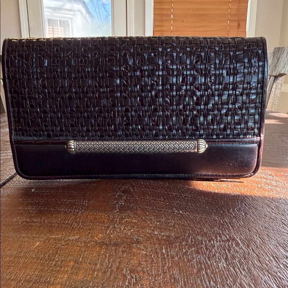 Brighton Brown Woven Leather Large Clutch Organizer Zip